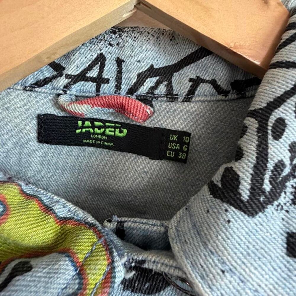 Jaded-london Graffiti Print Cropped Cotton Twill Trucker Jacket US 6 Y2k Grunge - Picture 7 of 8